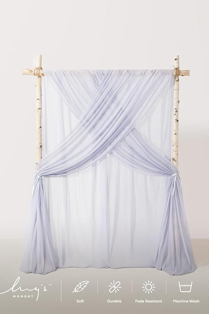 Ling's moment Blue Backdrop Curtains, 10Ft x 23Ft Dusty Blue Long Sheer Wrinkle-Free Background Backdrop Curtain&Table Cloth for Birthday Party Wedding Baby Shower Photo Booth Decor