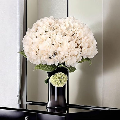 2Bouquets Artificial Fake Flowers Plants Silk Hydrangea Arrangements Wedding Bouquets Decorations Plastic Floral Home Kitchen Garden Party Festival Bar DIY (Ivory White, 5 Flower Heads)