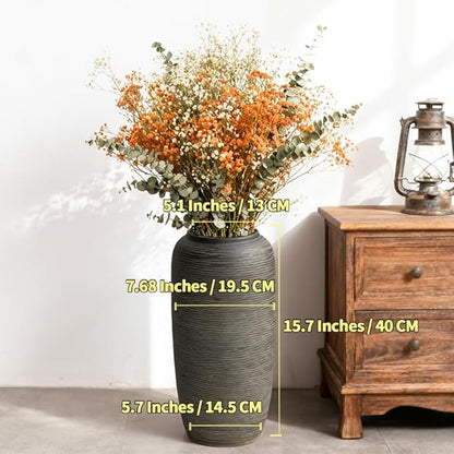 Vintage Ceramic Floor Vase – 15.7 Inch Distressed Glazed Oversized Floor Urn, Rustic Country Decor for Entryway, Living Room & Corner