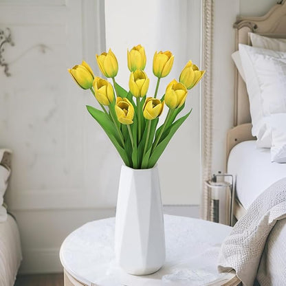 Artificial Tulips Flowers – 20" Long Stem Faux Tulips, 10PCS Real Touch Fake Yellow Tulip for Vase, Farmhouse, Kitchen, Spring & Wedding Home Decor