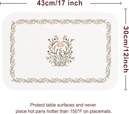ISAENNE French Country Floral PVC Placemats Set of 6,Rectangular Minimalist Placemat, Waterproof and Heat-Resistant Place Mats, Decoration for Kitchen,Dining, Parties, Holiday,12"*17"