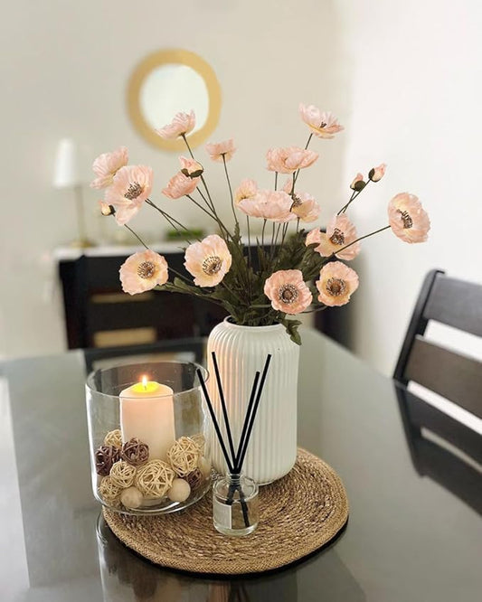 IPOPU Artificial Poppy Silk Flowers 6pcs Poppy Flowers Artificial Realistic Faux Flowers for Vase for Home Decor Indoor for Wedding Centerpieces Bridal Shower Party Decorations (Champagne)