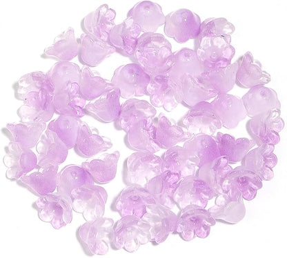LadayPoa 100pcs Glass Bellflower Beads for Jewelry Making Trumpet Flower Beads Gradient Clear Cute Beads for Bracelets Making Aesthetic Bead Charms for DIY Necklace Decoration-Purple