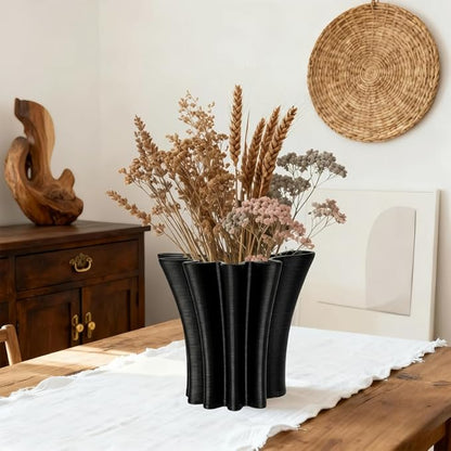 Contemporary Black Ceramic Vase, Abstract Irregular Shape Sculptural Accent for Home Decor, Modern Artistic Centerpiece for Coffee Table or Bookshelf