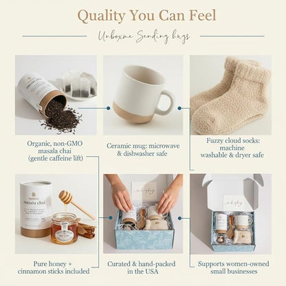 Unboxme Sending Hugs Get Well Soon Gift Basket & Care Package for Women - Self Care Gift Box with Fuzzy Socks, Ceramic Mug, Chai Tea, Honey