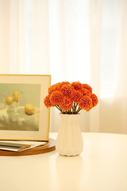 Kimura's Cabin 20Pcs Orange Fake Mums Flowers Artificial Silk Chrysanthemums Faux Ball Flower for Wedding Arrangement Fall Bouquets Home Table Decoration Halloween Thanksgiving Decor(Orange)