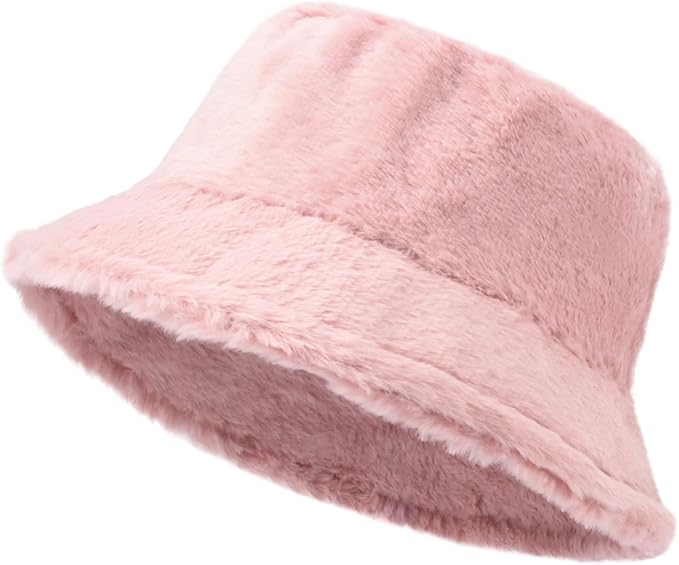 Winter Soft Faux Fur Plush Bucket Hat, Lovely Fisherman Cap, Fashion Outdoor Thick Warm Sun Cap for Women