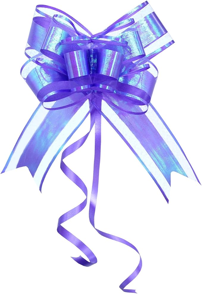 Iridescent Purple Gift Bows – Decorative Pull Ribbon Bows for Gift Wrapping, Halloween, Weddings, Birthday Parties, Crafts & Packaging – 6 inches, 10 PCS