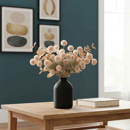 Beige Fake Flowers Silk 10 Mum Stems Eucalyptus Arrangement, Faux Flowers For Vase, Artificial Mums, Mini Floral Long Stem, Tan Nude Cream Neutral Floral, Chrysanthemum Pom Pom Floral Arrangement