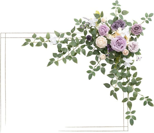Ling's moment Wedding Artificial Welcome Sign Flowers Swag Arch Floral Garland Decorations Lilac Gold for Ceremony Reception Entrance Entryway Party Banquets Easel Wall Home Outdoor(NOT Include Sign)