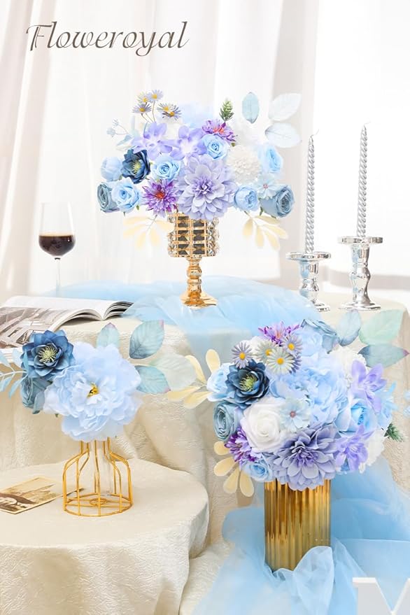 Floweroyal Artificial Flowers Combo Purple Flowers Mix Silk Flowers Dahlia Roses with Stems for DIY Wedding Bridal Bouquets, Baby Shower, Floral Arrangement, Table Centerpieces, Home Decorations.