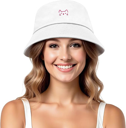 Fashion Embroidered Bucket Hat Cotton Summer Beach Sun Hat for Women Men Teen