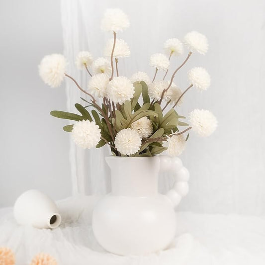 Artificial White Mums Flowers, 5 Pcs Faux Mums Mini Chrysanthemum Flowers Bulk with Stems, Floral Arrangements for DIY Bouquet Home Wedding Table Centerpiece Decor (No Vase)