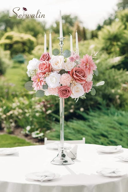 Serwalin Artificial Flowers Wedding Pink Flowers Silk Fake Dahlia Cake Flowers for Wedding Bouquets Table Centerpieces Birthday Party Bridal Baby Shower Home Decorations