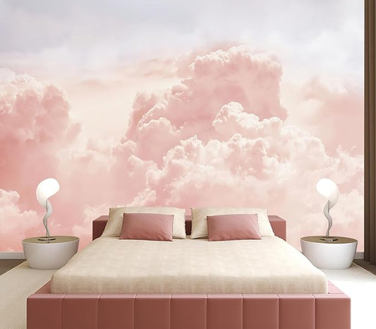 Eierme-Sun and Cloud Background with a Pastel Colored Mural Wallpaper Peel and Stick 90" x 67"