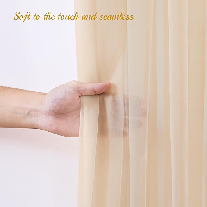 20x8ft Champagne Tulle Backdrop Curtain with Lights String for Parites, Sheer Backdrop Curtains for Wedding Baby Shower Birthday Party Photo Shoot Decorations