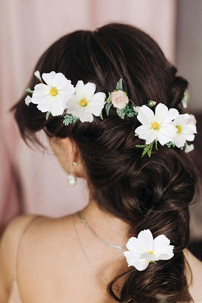 IPOPU White Daisy Flowers Artificial Cosmos 5PCS White Fake Wildflowers 24.5" Silk Flowers with Stems for Home Decor Indoor Artificial Daisies for Wedding Bouquets Floral Craft