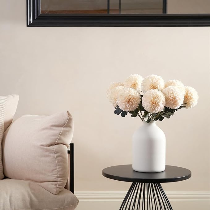 Large White Vase, Big Iron Vase for Long Stem Flowers, White Arlo Matte Finish for Modern Minimalist Table Decor, Japandi Home Decor