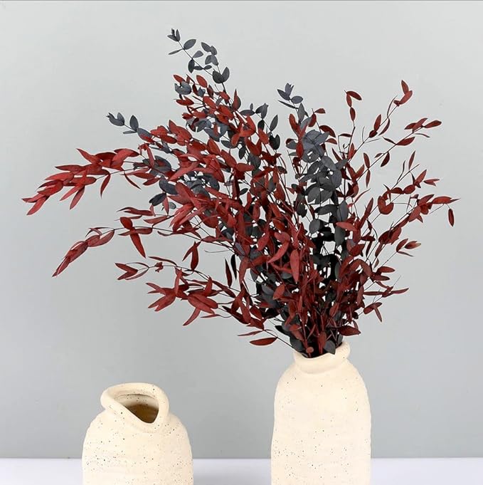 Dried Eucalyptus Leaves Preserved Greenery Stems, 8-14 PCS Eucalyptus Garland Branches, 4 OZ Red Leaves Plant Bundle for Wedding Wreath Party Home Decor Vase Filler