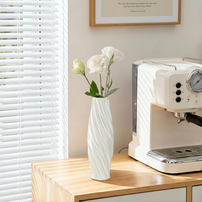 White Sculptural Ceramic Vase, Modern Irregular Shape Decorative Vase for Home Decor, Minimalist Artistic Tabletop Centerpiece for Living Room Bedroom Office