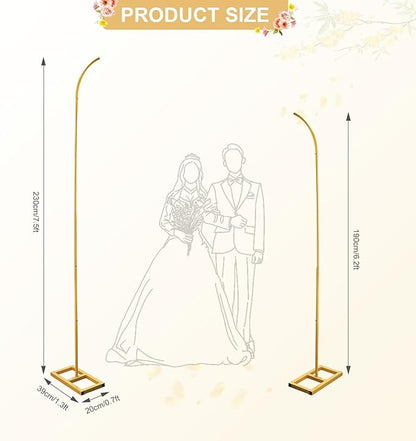 Metal Arch Backdrop Stand, Gold Curved Top Wedding Arch Set of 2 (7.5FT/6.2FT) Wedding Arches Frames for Ceremony, Baby Shower,Birthday Party, Anniversary Graduation Decorations