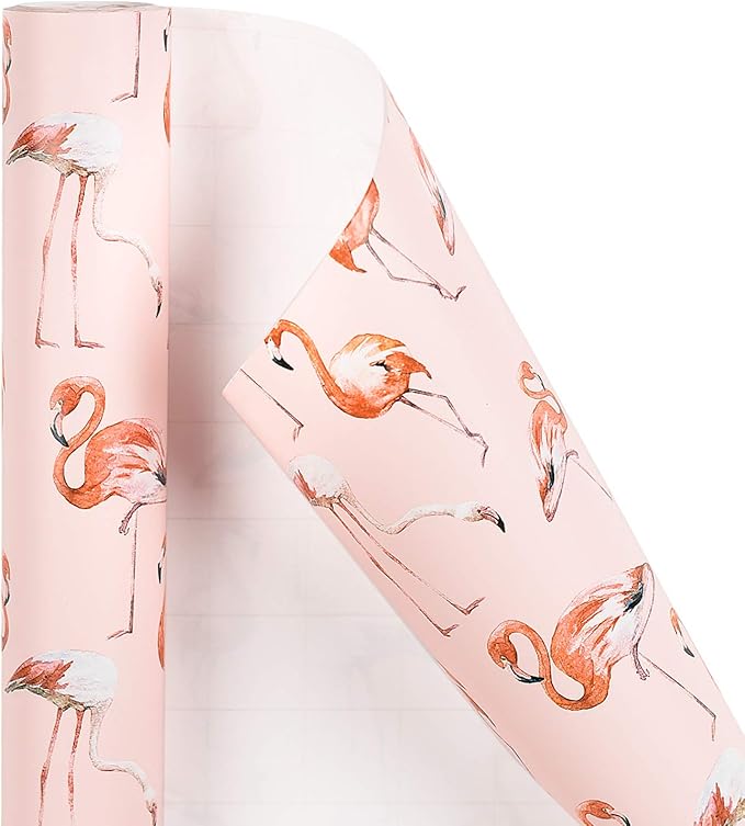 WRAPAHOLIC 30 Inch Flamingo Wrapping Paper Roll - 30 Inch x 33 Feet - Pink Flamingo Summer Wrapping Paper for Kids Girls Women Birthday, Wedding, Baby Shower, Bridal Shower