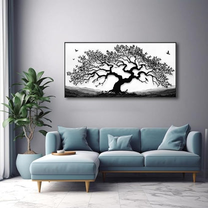 MooMel Wall Art Tree of Life White and Black Abstract Wall Art Canvas Painting for Living Room Bedroom Dining Room Home Office Decor Large Framed Ready to Hang 30"x60"