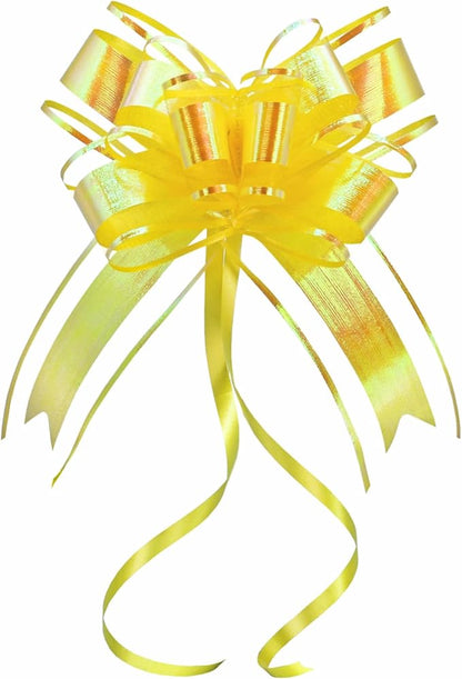 Pull Bows for Gift Wrapping, Large Iridescent Gold Bow for Presents, Gifts Basket, Christmas, Birthdays, Parties, and Everyday(6 inches, 10PCS)
