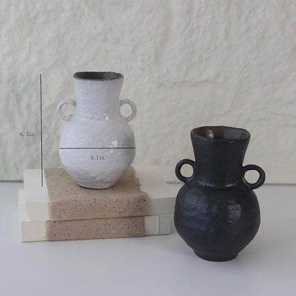 Rustic Small Ceramic Vase, Handcrafted Black Farmhouse Vase, Wabi Sabi Pottery Decor for Kitchen, Bedroom, Office, Living Room, Bathroom, Shelf Centerpiece Table
