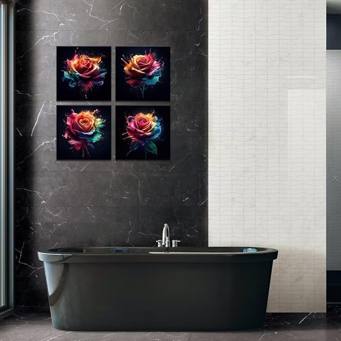 Pankila Colorful Rose Wall Art Rose Floral Pictures Canvas Prints Abstract Rose Flower Wall Decor for Living Room Bedroom Bathroom Home Decorations Framed Artwork (20''W x 20''H x 4)