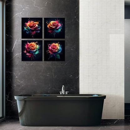 Pankila Colorful Rose Wall Art Rose Floral Pictures Canvas Prints Abstract Rose Flower Wall Decor for Living Room Bedroom Bathroom Home Decorations Framed Artwork (20''W x 20''H x 4)