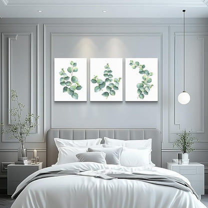 3 Piece framed Canvas Wall Art for living room bathroom Wall Decor Canvas Prints bedroom Decorations Office kitchen wall Artwork painting Green leaves Picture Watercolor painting Poster Home Decor