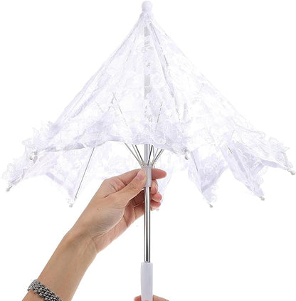 Lace Umbrella Parasol Floral White Umbrella Vintage Wedding Bridal Umbrella Photography Scene Props for Baby Shower Bridal Decorations Assorted Color A