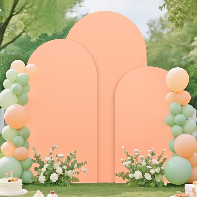 Metal Arch Backdrop Stand Set of 3 with Cover 7.2FT, 6.6FT, 6FT Wedding Arch Stand Arched Frame and Peach Arch Covers Stretchy Backdrop Spandex for Birthday Party Baby Shower Graduation Ceremony Decor
