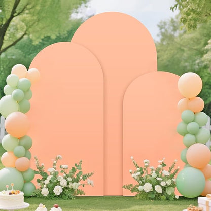 Metal Arch Backdrop Stand Set of 3 with Cover 7.2FT, 6.6FT, 6FT Wedding Arch Stand Arched Frame and Peach Arch Covers Stretchy Backdrop Spandex for Birthday Party Baby Shower Graduation Ceremony Decor