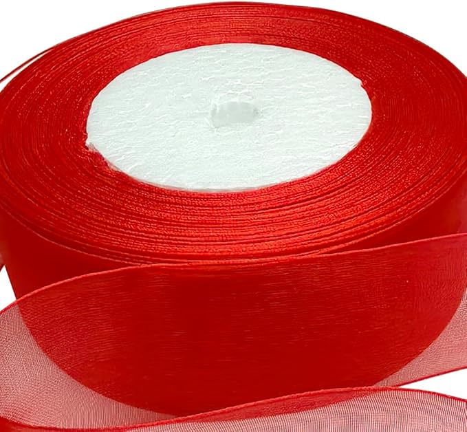 Chenkou Craft Solid Organza Ribbon 2" Christmas Red 1 Roll 50Yards Craft Bow Party Decoration Packing Ribbons (Red, 2"(50mm))