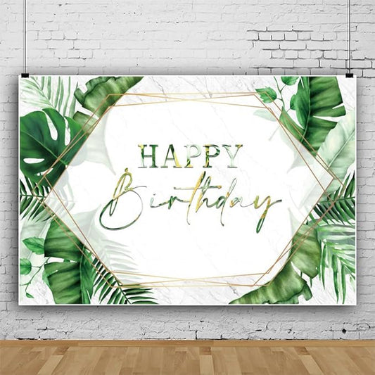 ChloropLastid 10x8ft Tropical Happy Birthday Backdrop Summer Green Palm Leaf Photography Background Hawaiian Birthday Party Banner Decorations for Men Women Portrait Photoshoot Props Supplies