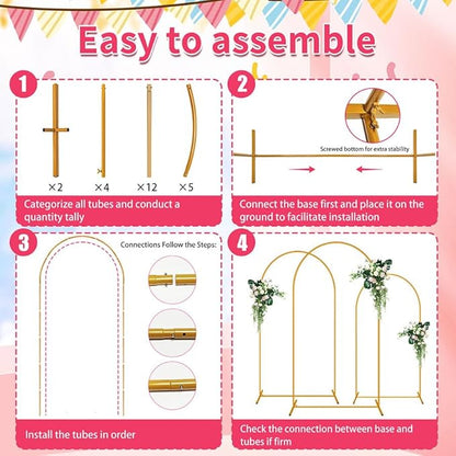 6 FT Arch Backdrop Stand, Metal Background Balloon Arch Stand, Baby Shower Backdrop Arch, Gold Arches for Party Decoration