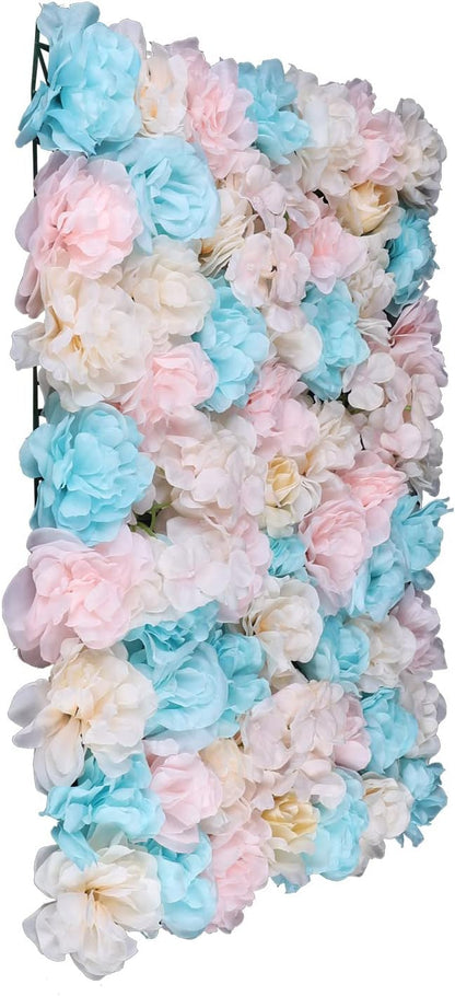 12 Pcs Artificial Flower Wall Panels 60x40cm 3D Flower Background for Wall, Wedding Flower Decorations Wall Silk Rose Panels for Candy Wall, Photo Areas, Stage Background(Dahlia + Rose + Hydrangea)