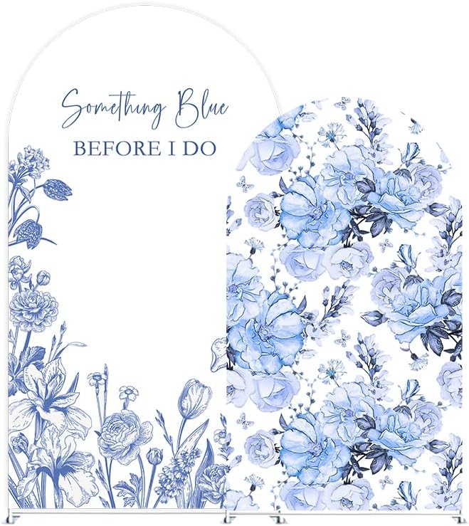 Something Blue Before I Do Arch Backdrop Cover Wedding Bridal Shower Bride to be Toile Party Arch Fabric Cover Blue Bloom Floral Baby Shower Decors (3.3X6.5ft,4291)