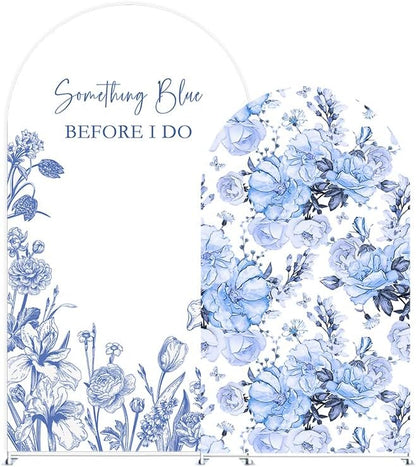 Something Blue Before I Do Arch Backdrop Cover Wedding Bridal Shower Bride to be Toile Party Arch Fabric Cover Blue Bloom Floral Baby Shower Decors (3.3X6.5ft,4291)