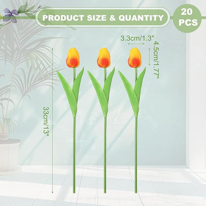 uxcell 20pcs Tulips Artificial Flowers, Faux Flowers Silk Fake Tulip Stems Real Touch for Wedding Bouquet Centerpiece Table Party Decoration(Sunset Red)