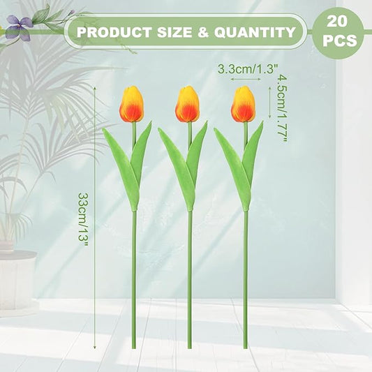 uxcell 20pcs Tulips Artificial Flowers, Faux Flowers Silk Fake Tulip Stems Real Touch for Wedding Bouquet Centerpiece Table Party Decoration(Sunset Red)