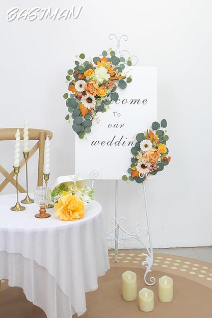 2pcs Wedding Arch Flowers,Wedding Welcome Sign,centerpieces for Tables,Reception Backdrop Table Decorations Welcome Sign (Dark Orange)