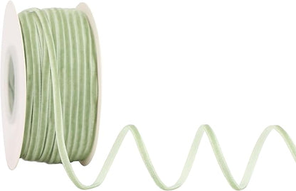 MAYREEL 1/8 Inch Sage Green Velvet Ribbon Thin Olive Green Vintage Ribbon for Wedding Invitations Gift Wrapping Party Favor Boxes 50 Yards