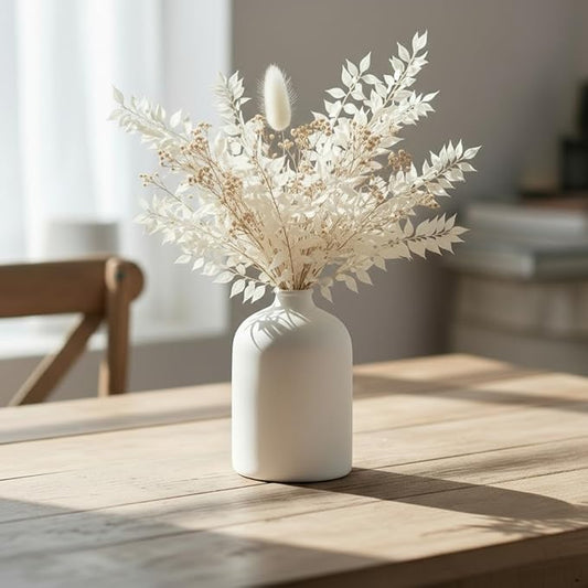 White Ceramic Vase - 7 Inch Tall - Large, Minimalist Modern Home Decor, Decorative Object - Centerpiece, Coffee Table, Living Room, Bookshelf, Office, Entryway, Console, Wedding, Flowers, Olive Plant