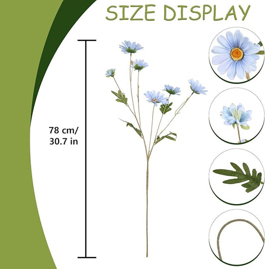 Light Blue 6Pcs Artificial Daisy Flowers 36 Heads 29.52” Long Stem Fake Wild Flowers for Room Home Decor Bath Party Wedding Garden Tall Vase Arrangement(Light Blue)