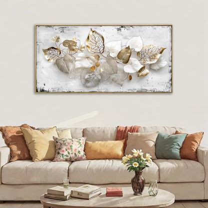 Wall Art Leaf Modern Botanical Artwork Canvas Painting for Living Room Bedroom Dining Room Home Office Decor 24"x48" with Framed