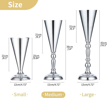 10 Pcs Tabletop Silver Metal Wedding Flower Trumpet Vase, 14 inch Table Decorative Centerpiece Artificial Flower Arrangements for Anniversary Ceremony Party Birthday Event Home Decoration (Silver)