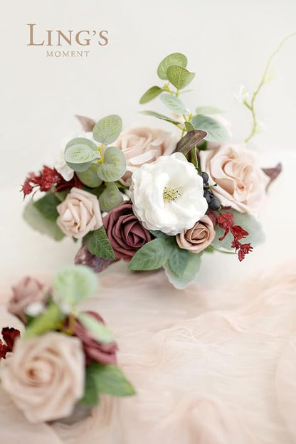 Ling's moment Dusty Rose Artificial Flowers 16pcs Faux Silk Roses with Stems Real Look, 3.5" Fake Vendela Roses Bulk for DIY Wedding Bouquets Centerpieces Party Baby Shower Home Decoration
